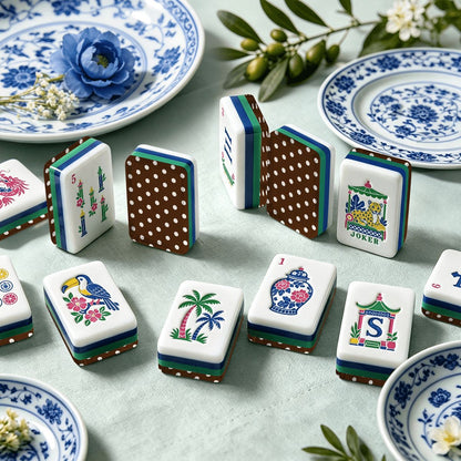 The Polo Match Polka Dot Chinoiserie Chic American Mahjong Tiles And Carry Case - Splash Of Mahj And Color Co.
