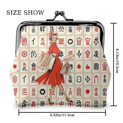Mahjong Vintage Diva Whimsical Nostalgic Women's Leather Kiss Lock Coin Purse - Splash of Color Co.