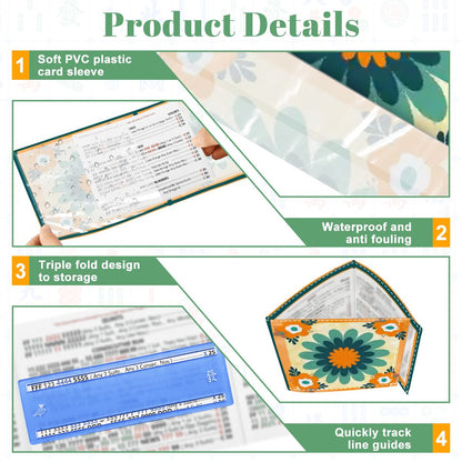 Floral Boho Orange, Teal Blue 4 Mahjong Card Holder with Line Finder - Splash of Color Co.