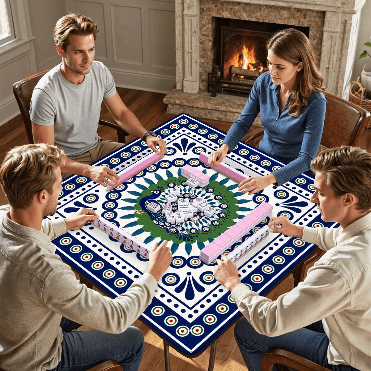 Porcelain Peacock Eye Pottery Inspired Mahjong Mat - Splash Of Mahj And Color Co.