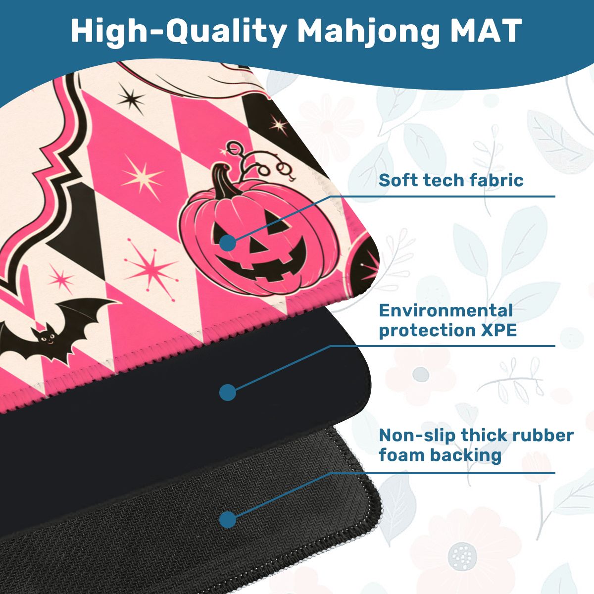 Harlequin Halloween Pink Witches, Ghosts Seasonal Custom Mahjong Mat - Splash Of Mahj And Color Co.