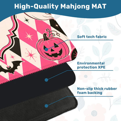 Harlequin Halloween Pink Witches, Ghosts Seasonal Custom Mahjong Mat - Splash Of Mahj And Color Co.