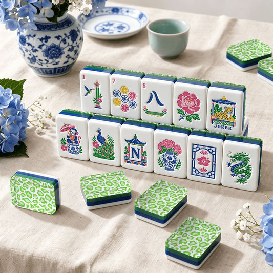 Cheetah Limongreen Chinoiserie Chic American Mahjong Tiles And Carry Case