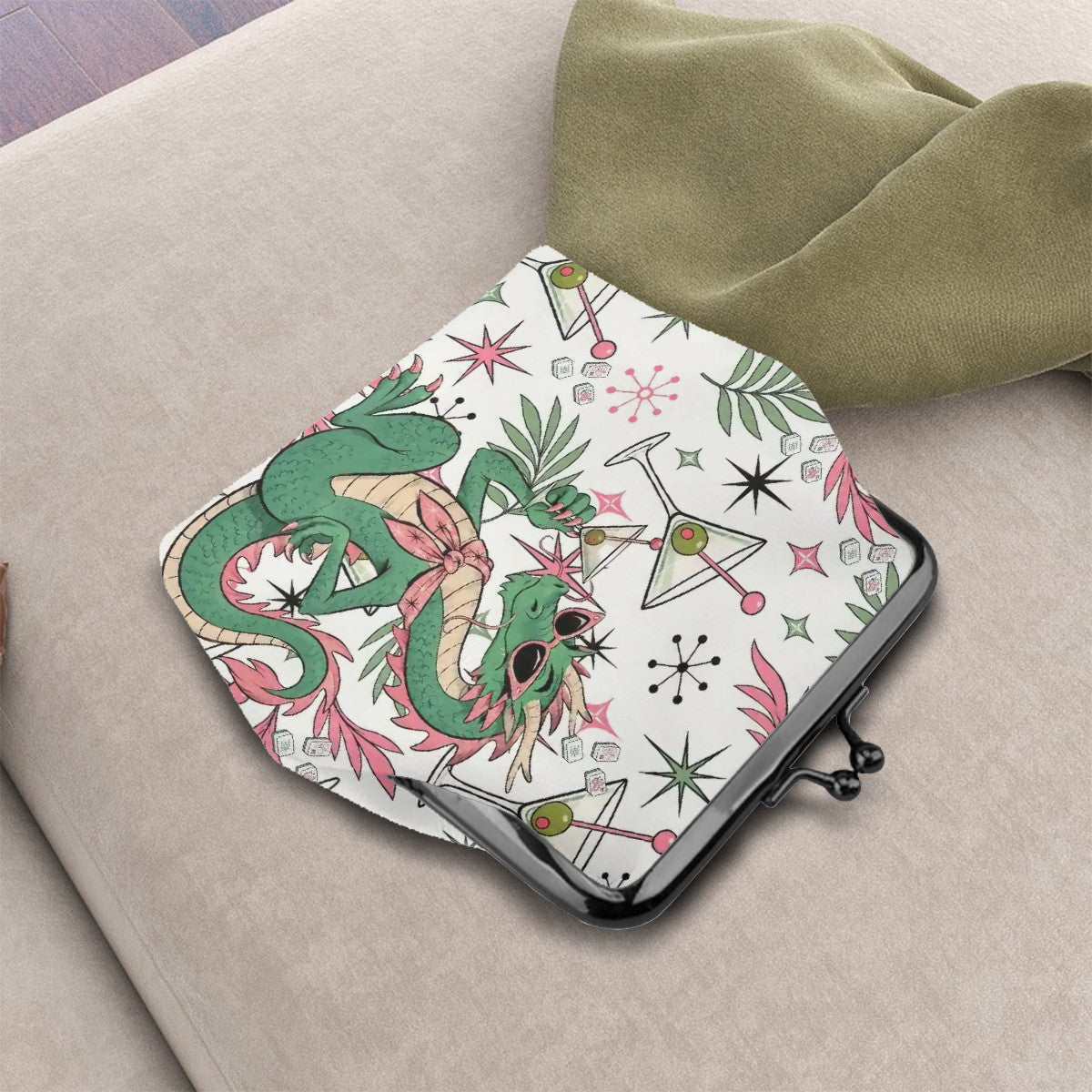 The Tipsy Dragon Mahjong Women's Leather Kiss Lock Coin Purse - Splash Of Mahj And Color Co.