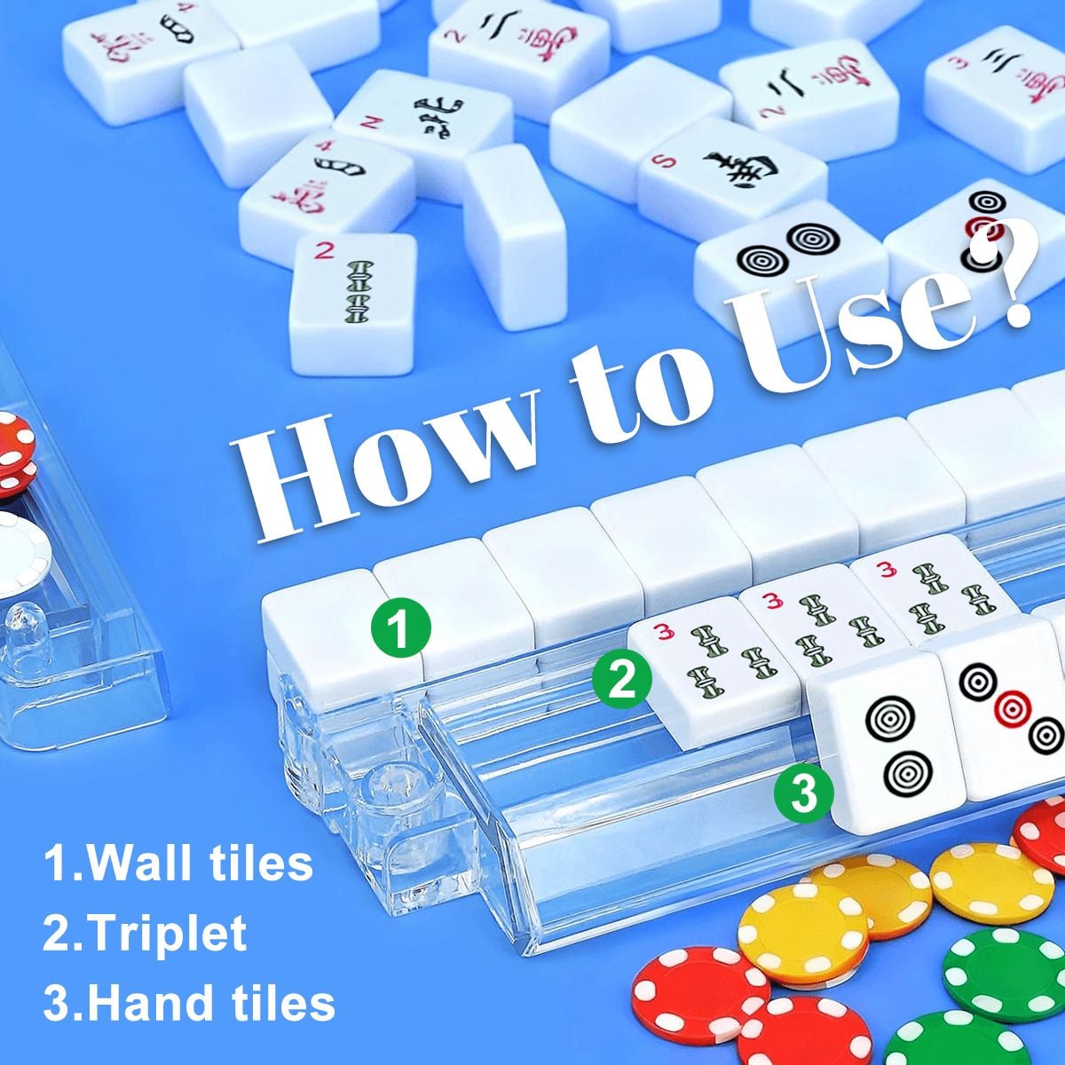 Asian Chinoiserie Blue And White 4 Mahjong Tile Pusher Racks with Bag - Splash of Color Co.