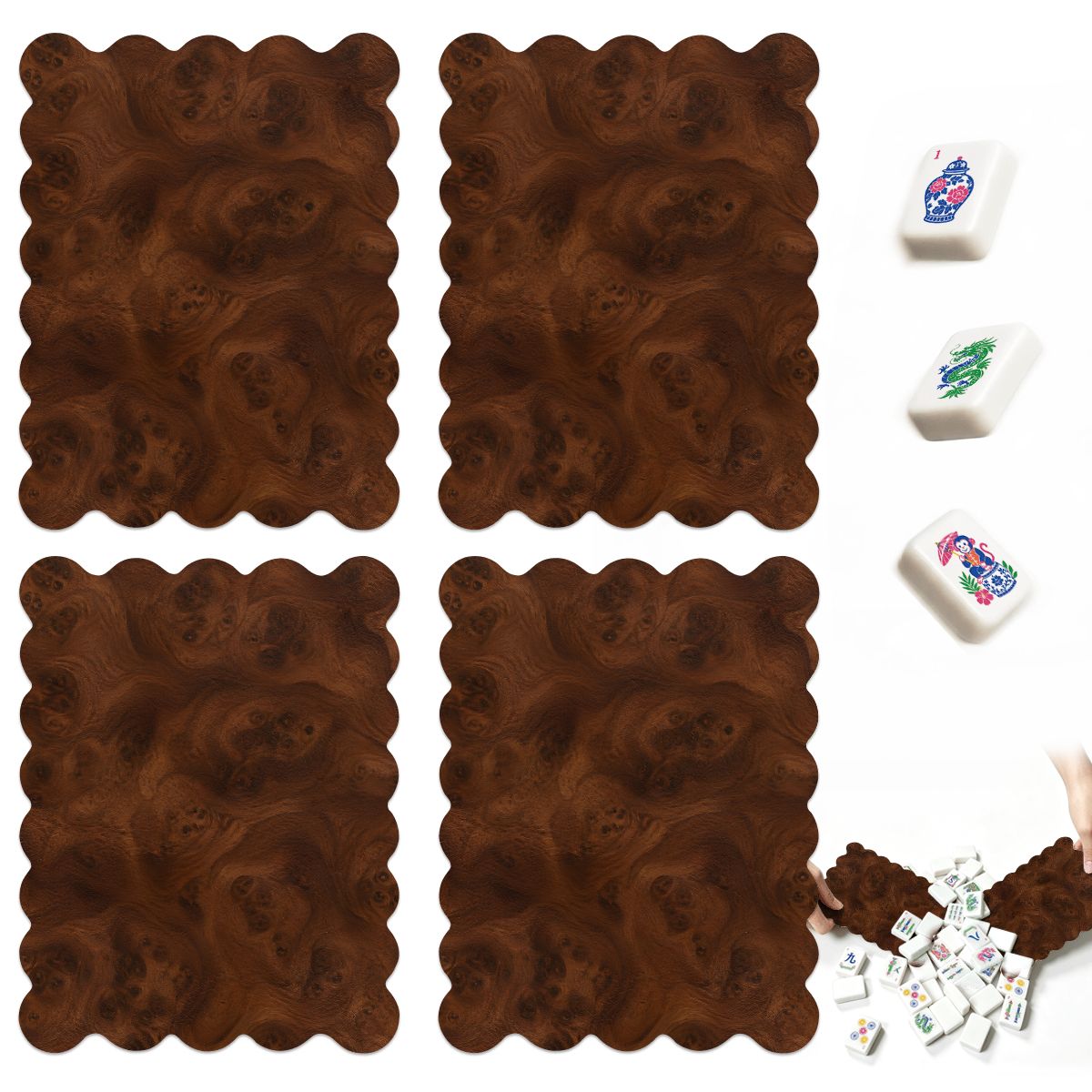 Faux Leather Tuscan Scalloped Mahjong Shuffler Cards  Set of 4
