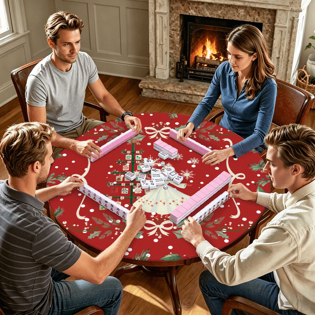 Nostalgic Christmas Red Holiday Round Mahjong Mat