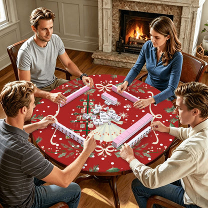 Nostalgic Christmas Red Holiday Round Mahjong Mat