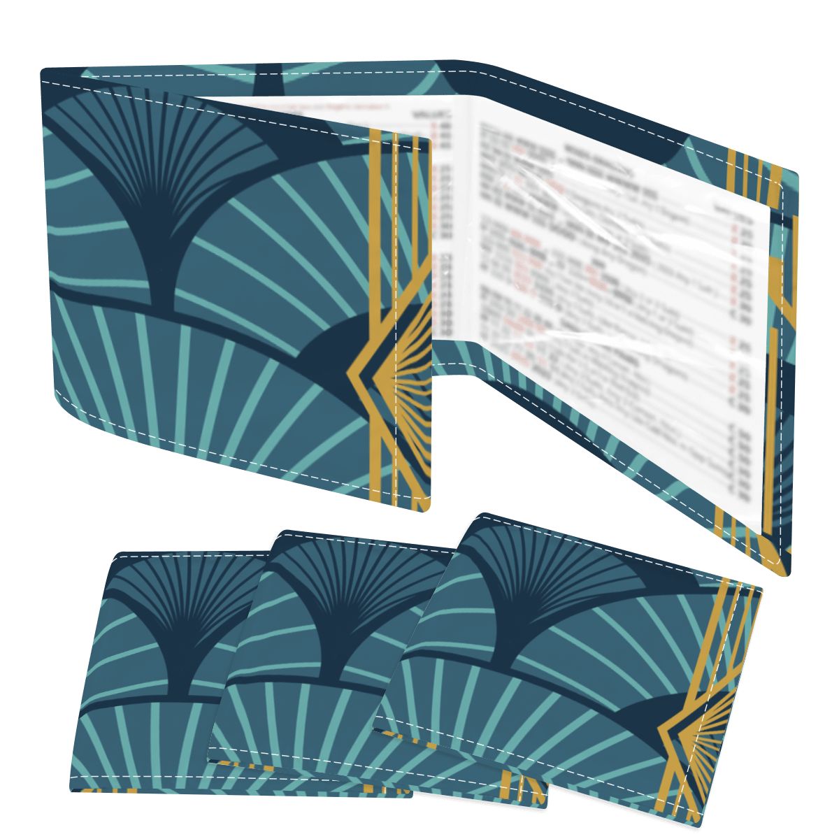 Art Deco Mahjong Blue Gilded Gold 4 Mahjong Card Holder with Line Finder - Splash of Color Co.