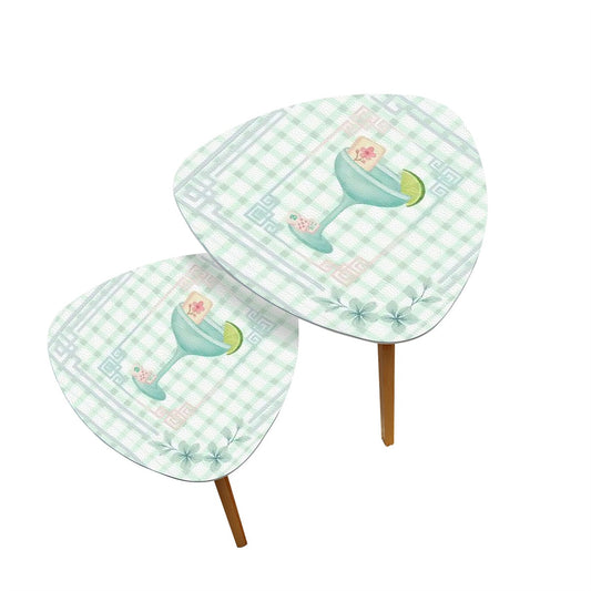 Mahjong Table Watercolor Cocktail Whimsical Mahj Tiles Triangle Coffee Table Set of 2