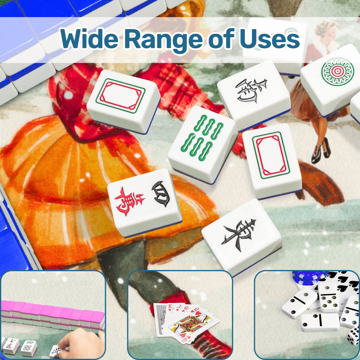 Vintage Holiday Card Iceskating Winter Wonder Land Mahjong Mat - Splash Of Mahj And Color Co.