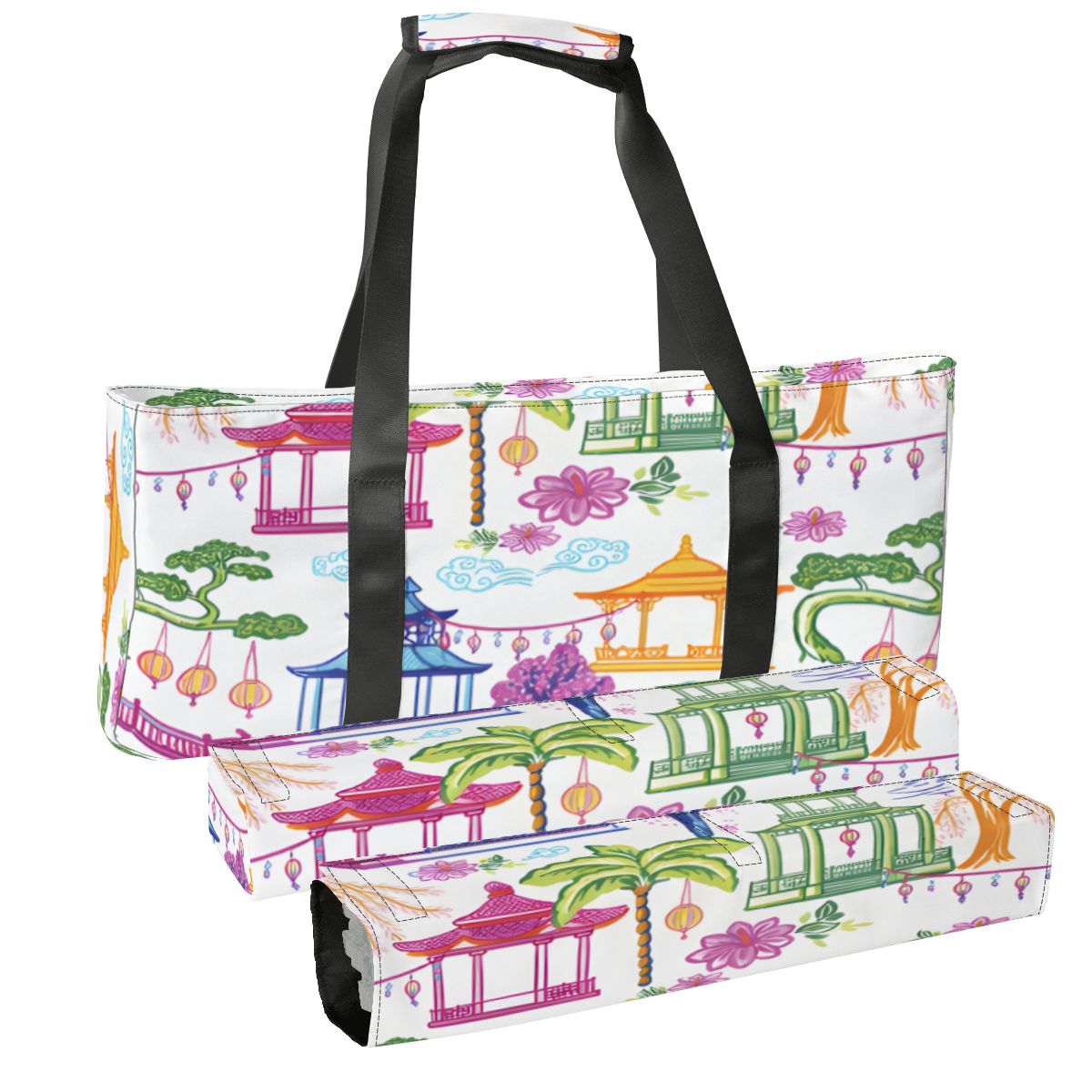 Mahjong Bag Set, Asian Chinoiserie Watercolor Pagodas - Splash of Color Co.