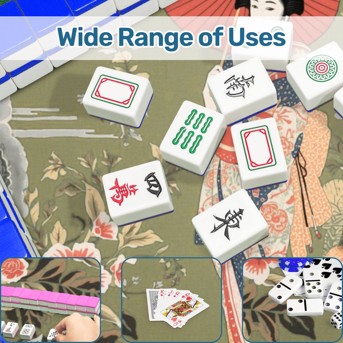 Asian Floral Geisha Girl Mahjong Mat 33"x33 - Splash of Color Co.