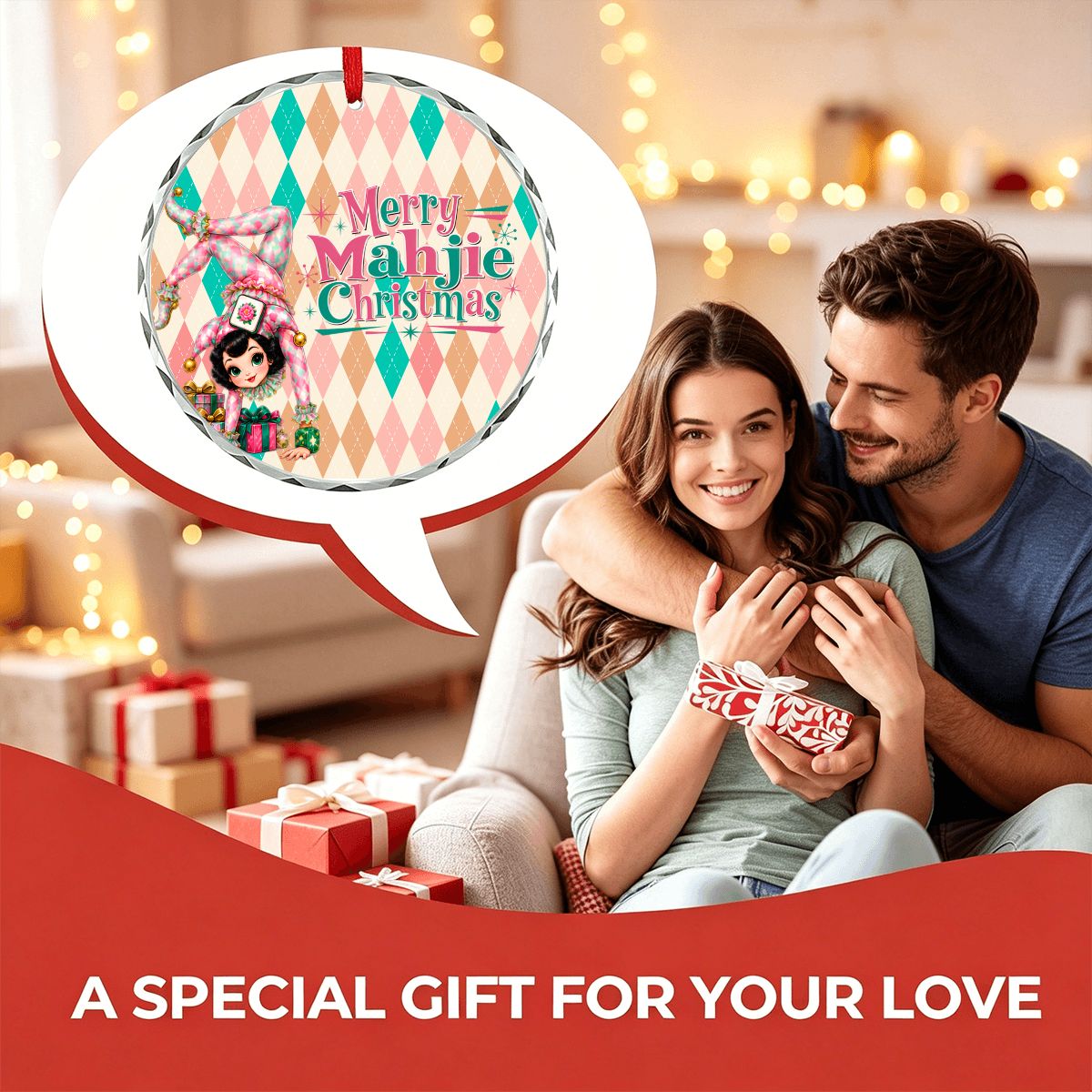 Merry Mahjie Christmas Flipping For Mahjong Harlequin Designed Round Glass Christmas Ornament