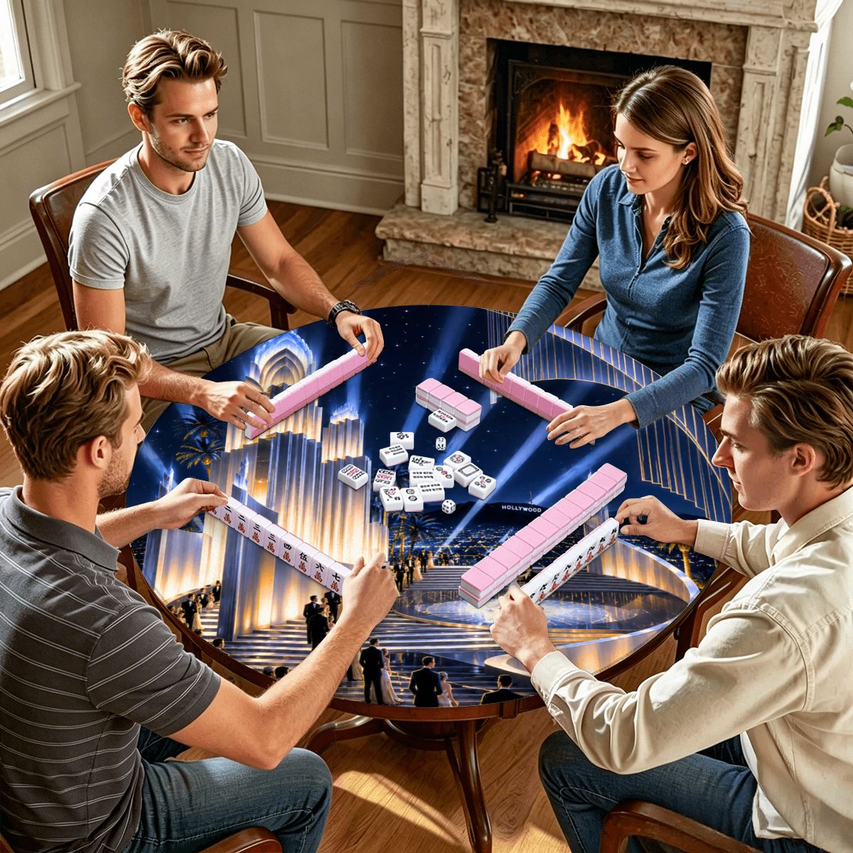 Old Hollywood Art Deco Glam Round Mahjong Mat