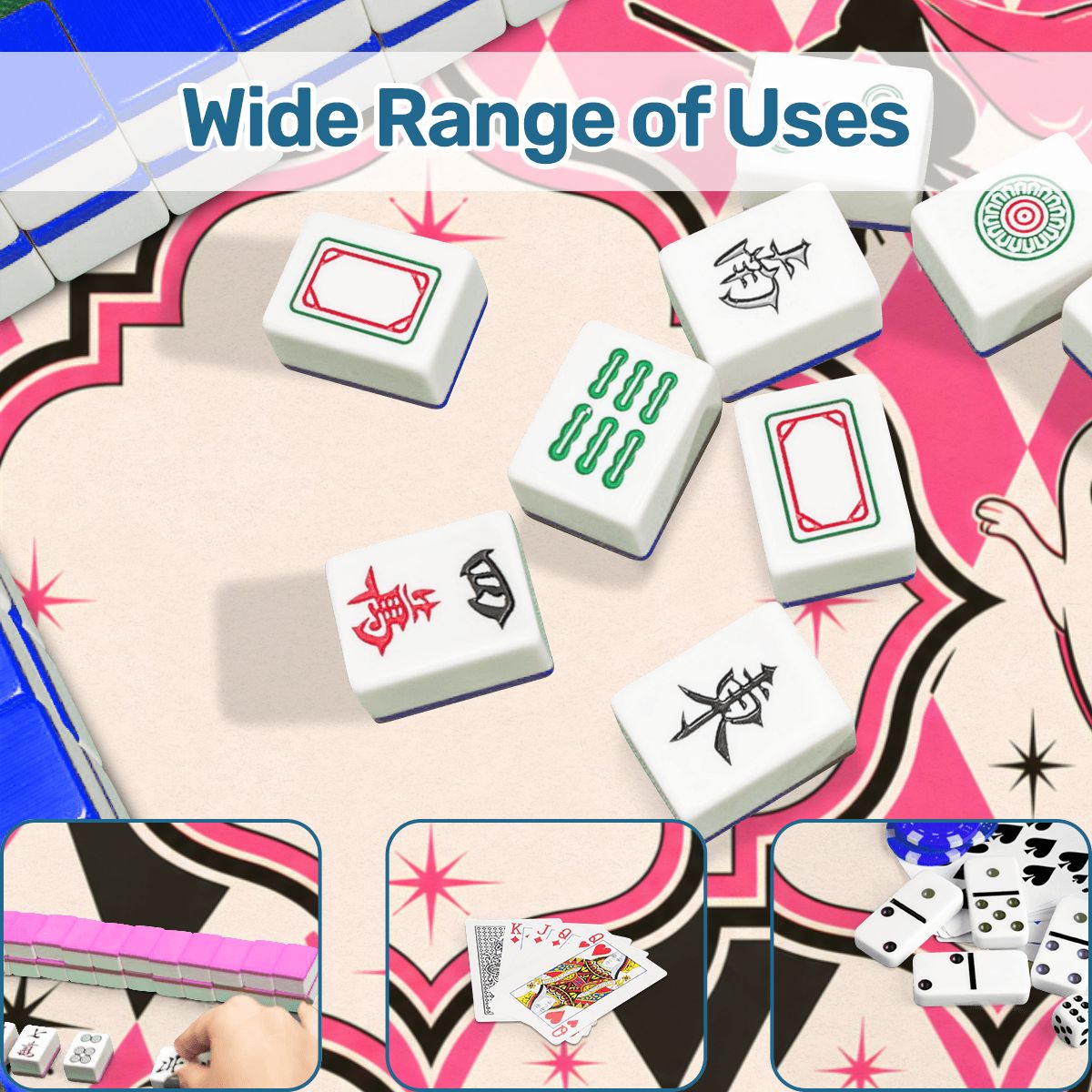 Harlequin Halloween Pink Witches, Ghosts Seasonal Custom Mahjong Mat - Splash Of Mahj And Color Co.