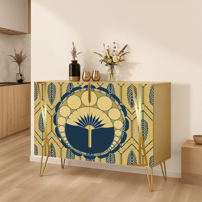 Palm Royale' Art Deco Modern Gold Royal Blue Wooden Storage Cabinet - Splash of Color Co.
