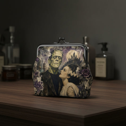 Frankenstein And Bride Women's Leather Kiss Lock Coin Purse - Splash Of Mahj And Color Co.