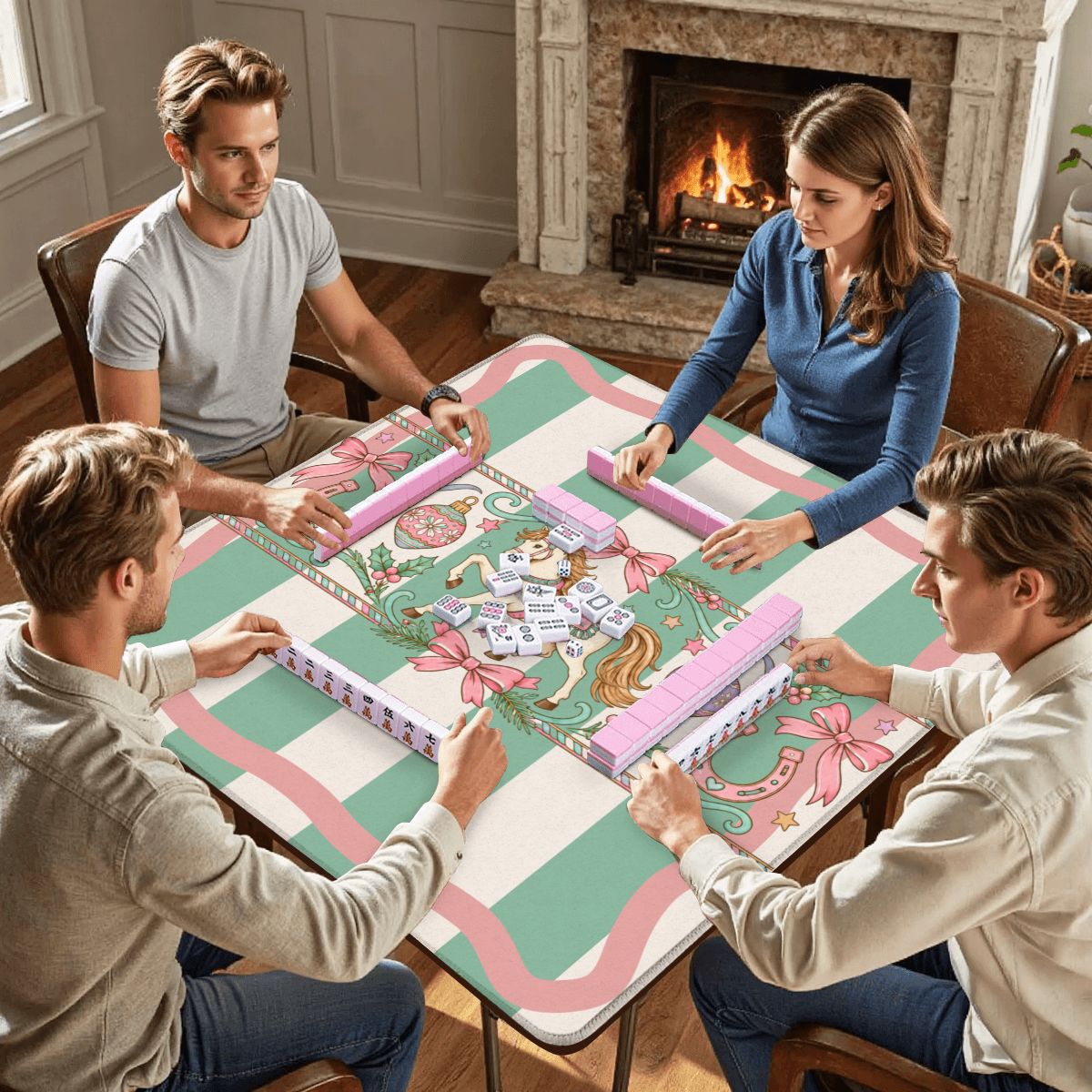 Wild West Wonderland Mahjong Preppy Striped Mahj Christmas Mat