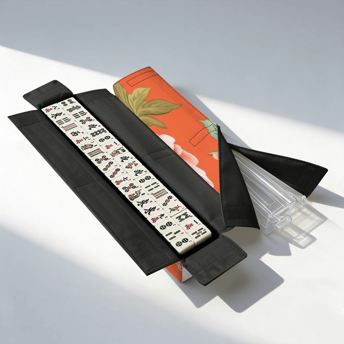 Orange Asian Blossom Bundle Mahjong Bag Set For Tiles And Racks - Splash of Color Co.