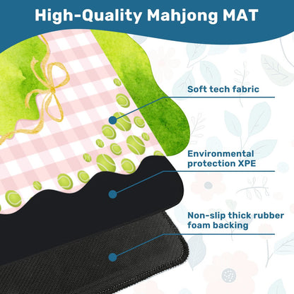 Green And Pink Tennis Themed Scalloped Mahjong Mat - Splash of Color Co.