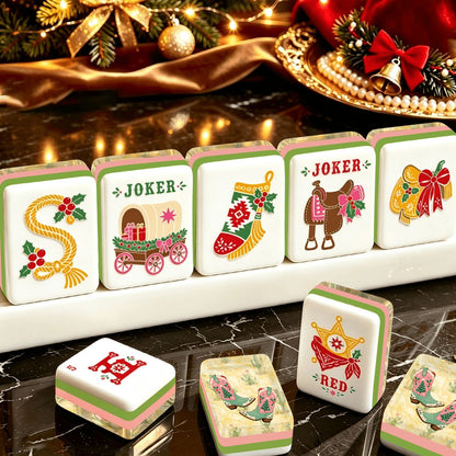 Country Girl Cowboy Boots Pastel Watercolor Yellow Western Christmas Mahjong Tiles And Carry Case - Splash Of Mahj And Color Co.
