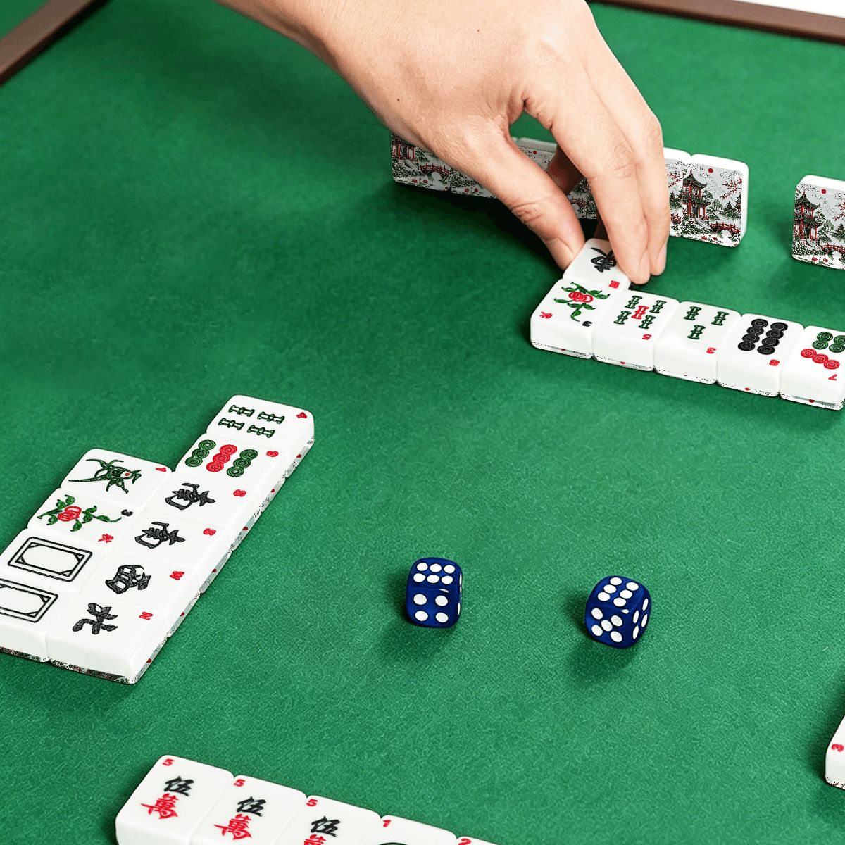 Asian Pagoda Black Red Green American Mahjong Tiles And Carry Bag Set