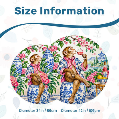 Chinoiserie Monkey Garden Party Round Mahjong Mat - Splash Of Mahj And Color Co.