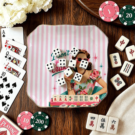 Funny Mahjong I Don't Give A Crak Dice, Trinket Scalloped Ceramic Mahjong Dice Tray - Splash Of Mahj And Color Co.
