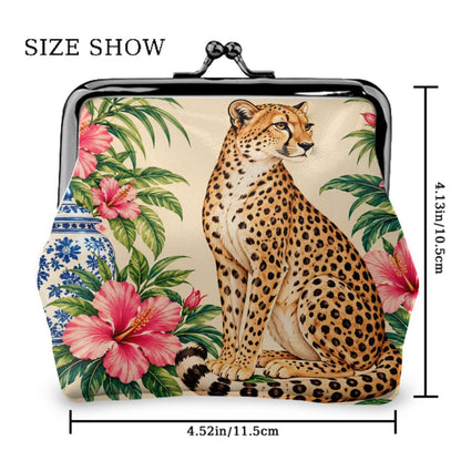 Chinoiserie Leopard Wild Things Women's Leather Kiss Lock Coin Purse - Splash Of Mahj And Color Co.