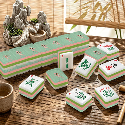 Whimsical Harlequin Joker, Mint Green 4 Layer American Mahjong Tiles Set And Carry Case - Splash Of Mahj And Color Co.