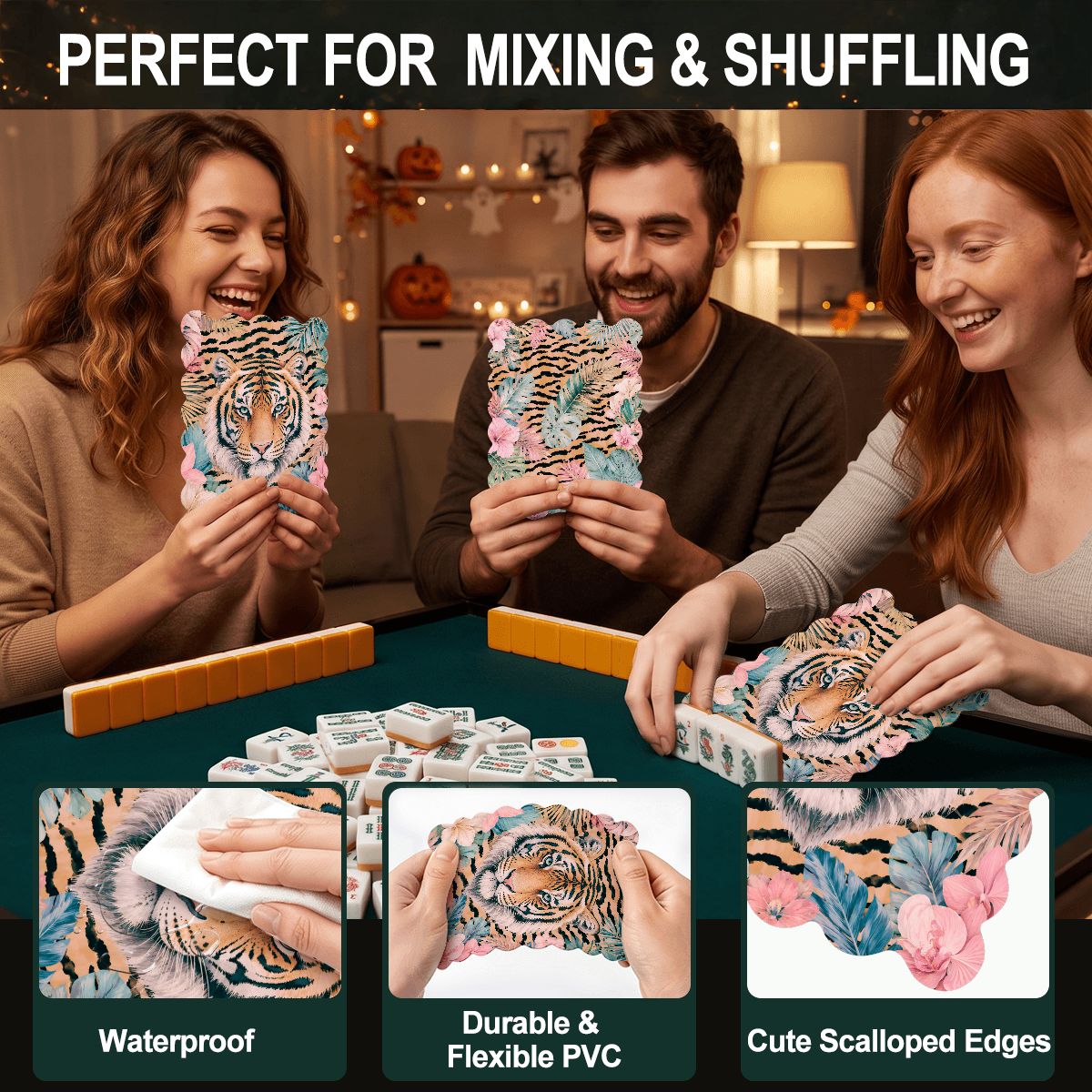 Welcome To The Jungle Boho Designed Scalloped Mahjong Shuffler Cards  Set of 4