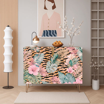 Tiger Jungle Print Mahjong Storage Cabinet Wooden - Splash Of Mahj And Color Co.