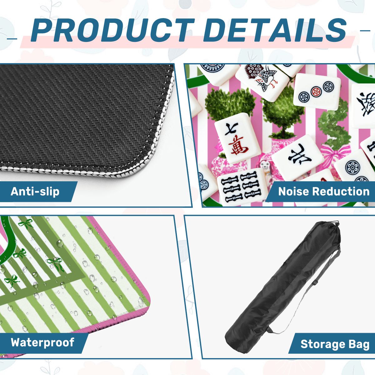 Preppy Staffordshire Chinoiserie Green And Pink Mahjong Mat - Splash of Color Co.