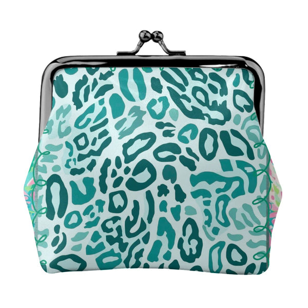 Preppy Pastel Cheetah Women's Leather Kiss Lock Coin Purse