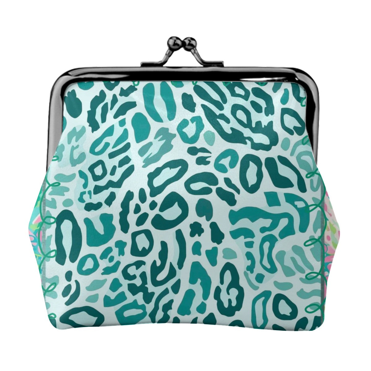 Preppy Pastel Cheetah Women's Leather Kiss Lock Coin Purse