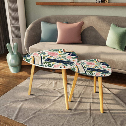 Cozy Book Nook Modern Floral Designed Book Lover Nesting Tables