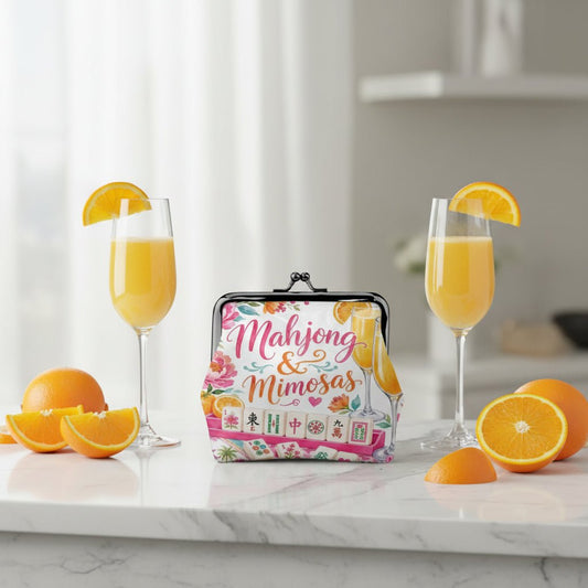 Mahjong And Mimosas Women's Leather Kiss Lock Coin Purse - Splash Of Mahj And Color Co.