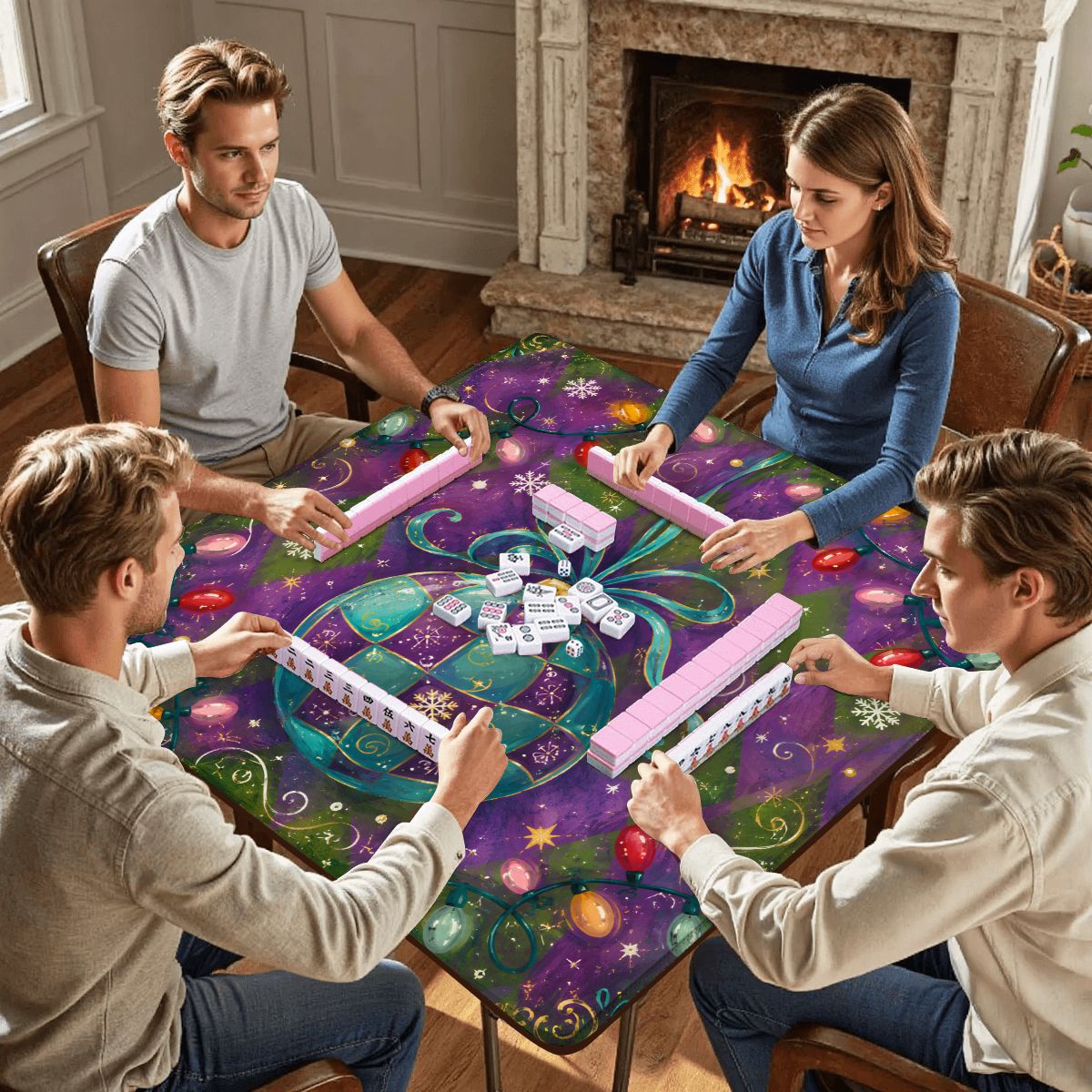 Merry Modernist Purple Green Whimsical Christmas Mahjong Mat