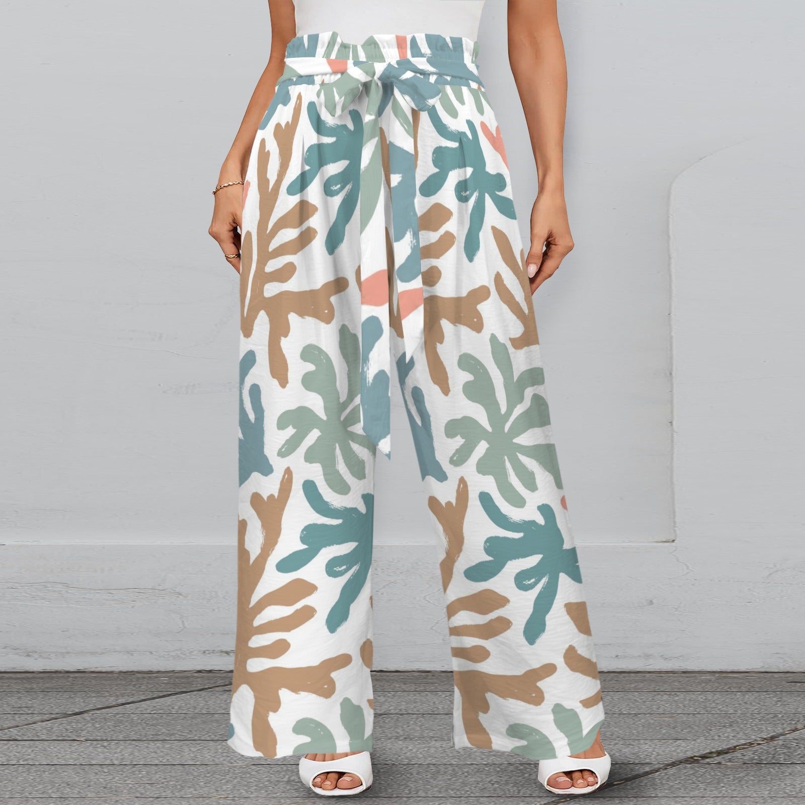 Summer Coral Reef Designed Preppy Wide Legged Pants With Belt - Splash of Color Co.