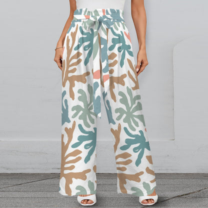 Summer Coral Reef Designed Preppy Wide Legged Pants With Belt - Splash of Color Co.