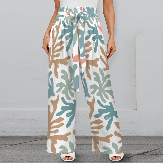 Summer Coral Reef Designed Preppy Wide Legged Pants With Belt - Splash of Color Co.