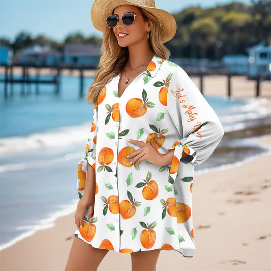 Let's Mahj Y'all Summer Peaches Women's Cardigan Shirt Three - Quarter Sleeve - Splash of Color Co.
