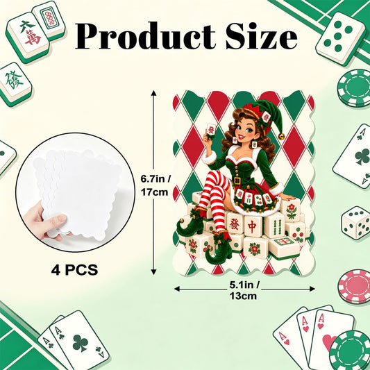 Madge Mahjie's Friend Harlequin Designed Christmas Scalloped Mahjong Shuffler Cards  Set of 4