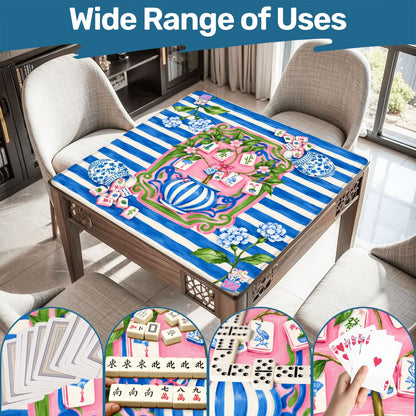 Preppy Petal Chinoiserie Blue And Pink Mahjong Mat