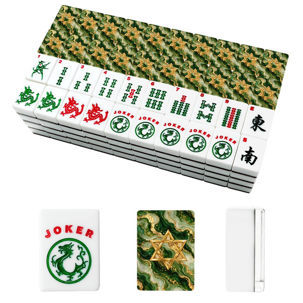 Star Of David Marbled Green Gold American Mahjong Tiles And Carry Case