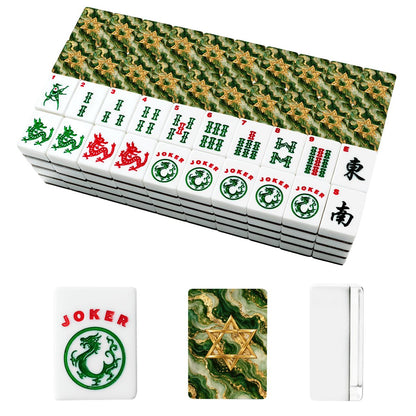 Star Of David Marbled Green Gold American Mahjong Tiles And Carry Case
