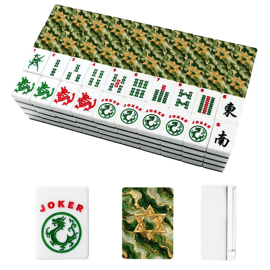 Star Of David Marbled Green Gold American Mahjong Tiles And Carry Case - Splash Of Mahj And Color Co.