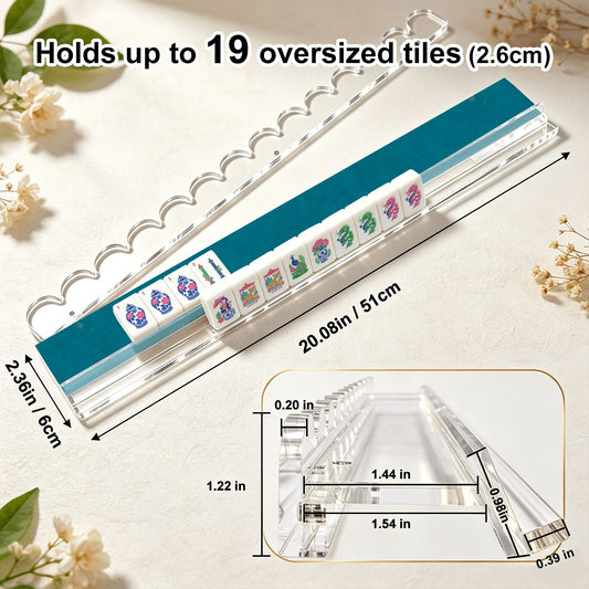 Teal Blue Extended Mahjong Rack Set of 4 Scalloped Magnetic Tile Pusher - Splash Of Mahj And Color Co.