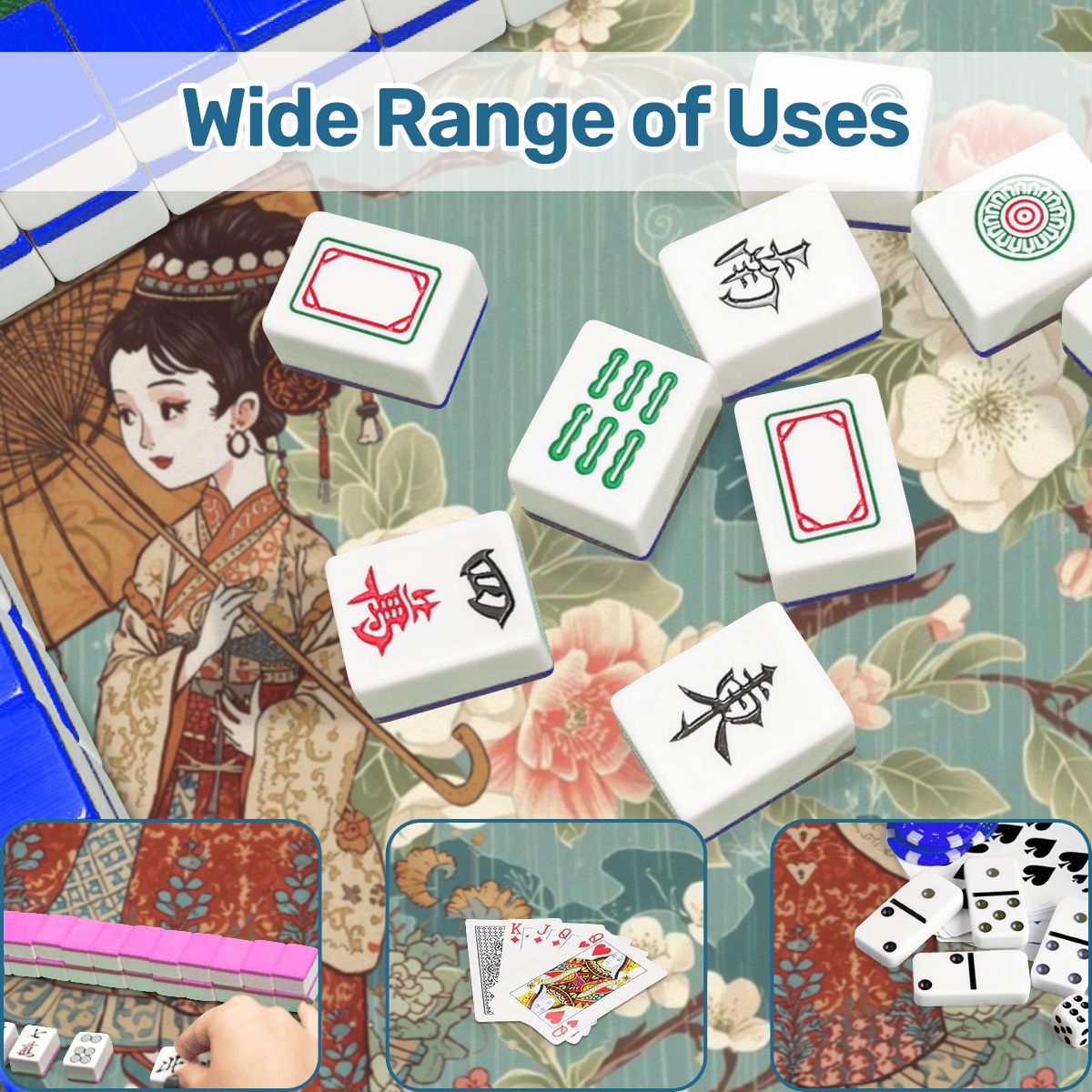 April Showers Asian Cherry Blossoms Vintage Inspired Mahjong Mat - Splash of Color Co.